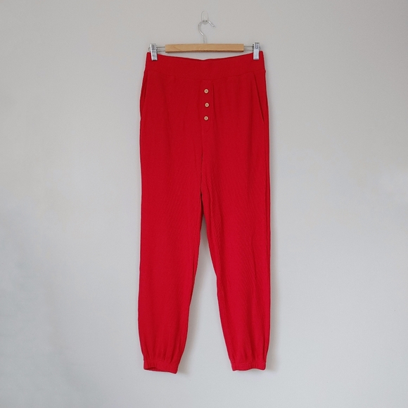 Eberjey Cozy Waffle Short Sleeve & Pant PJ Set Pyjamas Red Size Small - Picture 11 of 16